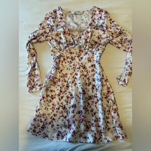 Zara Purple and White Floral Long Sleeve Dress size S